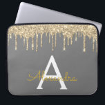Grey Gold Glitter Sparkle Monogram Laptop Sleeve<br><div class="desc">Charcoal Grey (Grey) and Gold Faux Dripping Modern and Elegant Girly Glitter and Sparkle Elegant Monogram Case. This case can be customized to include your initial and first name.</div>
