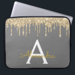 Grey Gold Glitter Sparkle Monogram Laptop Sleeve<br><div class="desc">Charcoal Grey (Grey) and Gold Faux Dripping Modern and Elegant Girly Glitter and Sparkle Elegant Monogram Case. This case can be customized to include your initial and first name.</div>