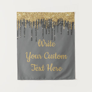 Grey Gold Glitter Wedding Photobooth Backdrop Grey Tapestry