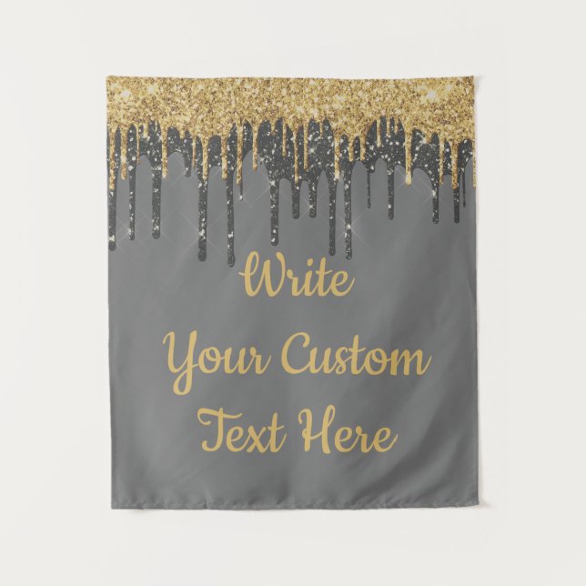 Grey Gold Glitter Wedding Photobooth Backdrop Grey Tapestry (Front)
