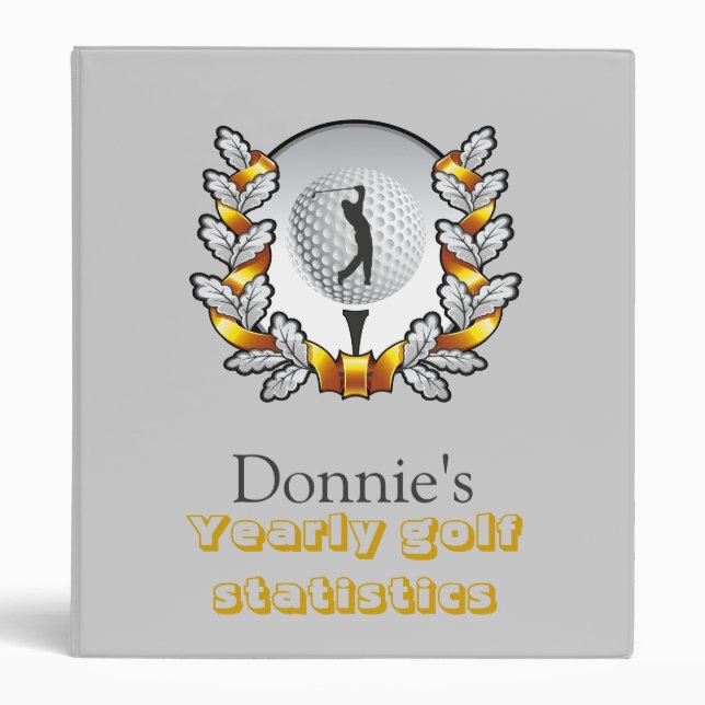 Grey gold Golfer Golf Score Record Keeping Binder (Front)