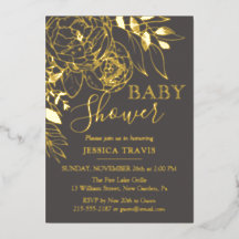 Grey & Gold Modern Floral Baby Shower