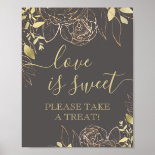Grey & Gold Modern Floral Sweet Favor Table Poster