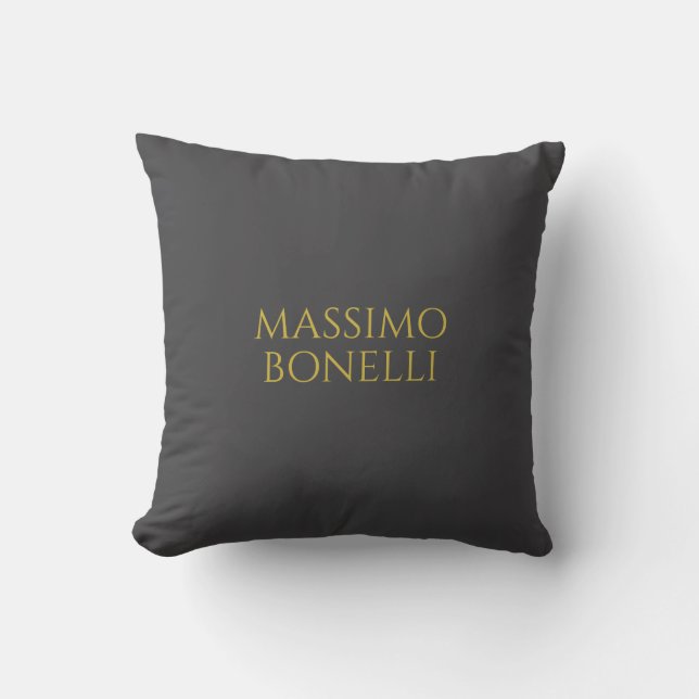 Grey & Gold Modern Minimalist Elegant Your Name Throw Pillow (Front)