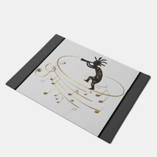 Grey Gold Music Note Kokopelli Rug