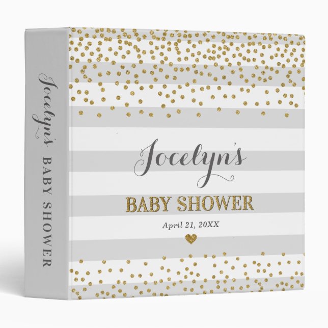 Grey Gold Neutral Baby Shower Idea Album Organizer Binder (Front/Spine)