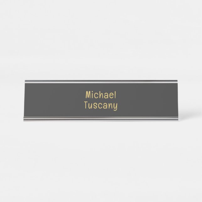 Grey Gold Professional Trendy Minimalist Own Text Desk Name Plate (Front)