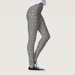 Grey Gold Raindrop Modern Trendy Yoga Leggings