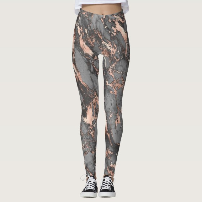 Grey gold rose marble modern design leggings (Front)