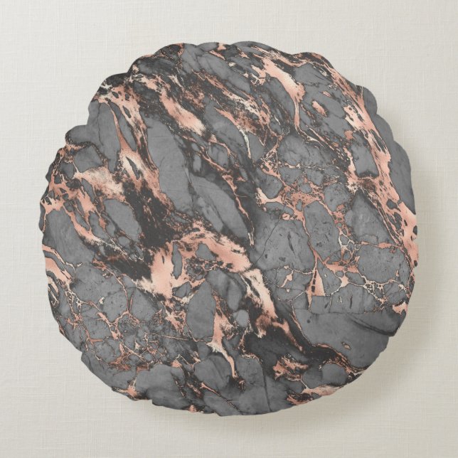 Grey gold rose marble modern design round pillow (Front)