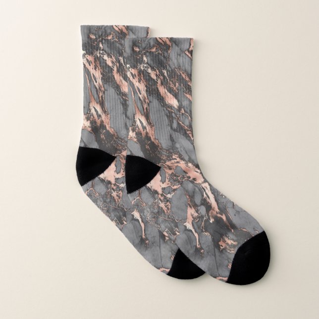 Grey gold rose marble modern design socks (Pair)