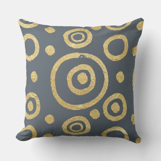 Grey & Gold Textire Circles Pattern Throw Pillow (Front)