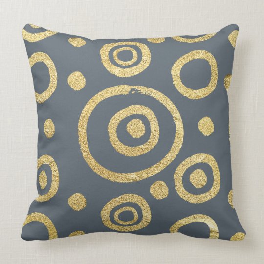 Grey & Gold Textire Circles Pattern Throw Pillow