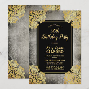 Grey   Gold Victorian Lace 90th Birthday Party Invitation