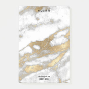 Grey Gold White Marble Stone Name Adress Lux Post-it Notes