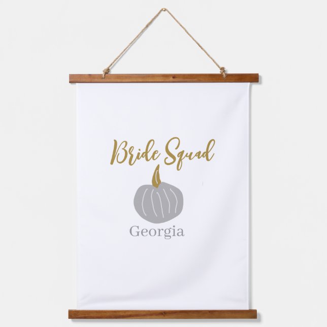 Grey golden pumpkin fall bride squad modern  hanging tapestry (Front)