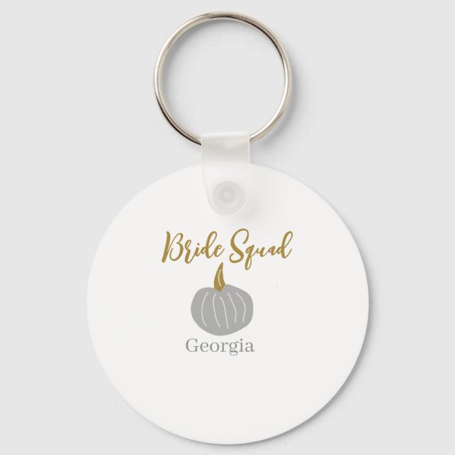Grey golden pumpkin fall bride squad modern  keychain (Front)
