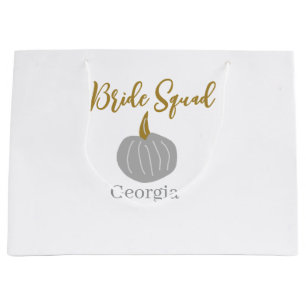 Grey golden pumpkin fall bride squad modern large gift bag