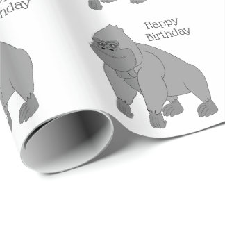 Grey Gorilla Birthday Wrapping Paper