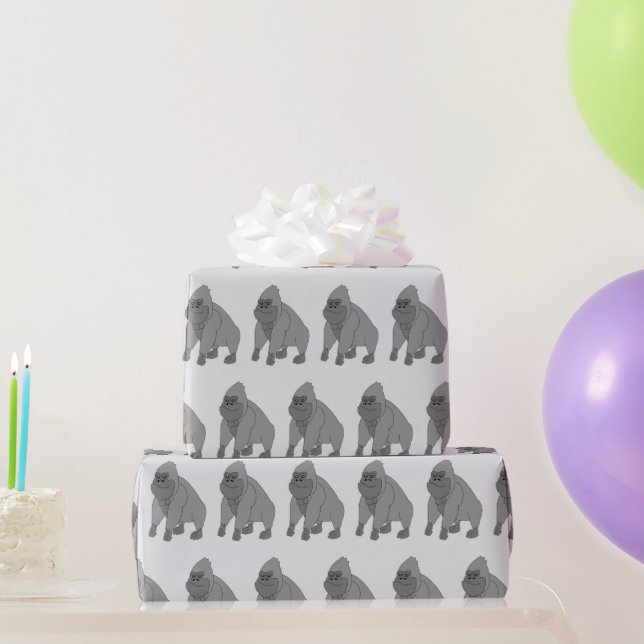 Grey Gorilla Design Any Colour Background Wrapping Paper (Party Gifts)