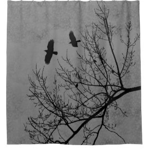 Grey Gothic Crows and Trees Landscape