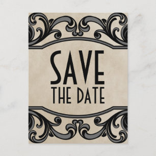 Grey Gothic Swirls Save the Date Postcard
