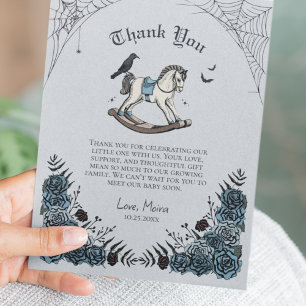 Grey Gothic Vintage Rocking Horse Baby Shower Thank You Card