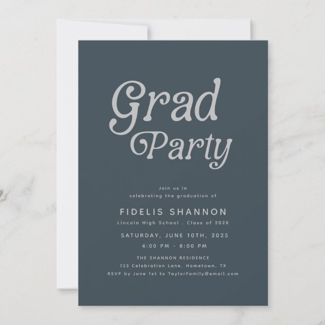 Grey Grad Party Retro Graduation Invitation (Front)