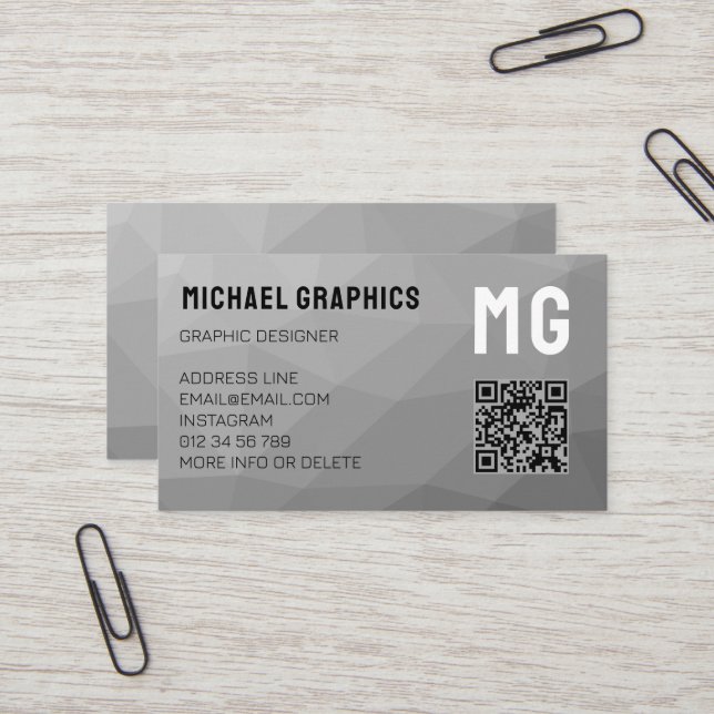 Grey Gradient Geometric Mesh Pattern Elegant Business Card (Front/Back In Situ)