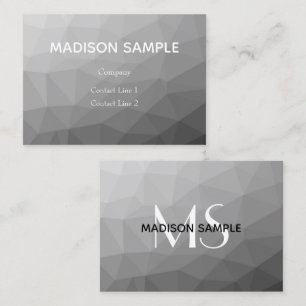 Grey Gradient Geometric Mesh Pattern Monogram Business Card