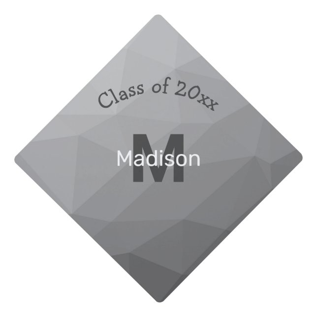 Grey Gradient Geometric Mesh Pattern Monogram Graduation Cap Topper (Front)