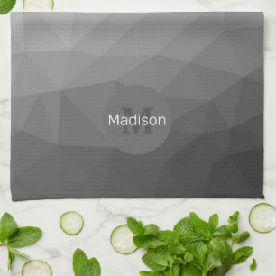Grey Gradient Geometric Mesh Pattern Monogram Kitchen Towel