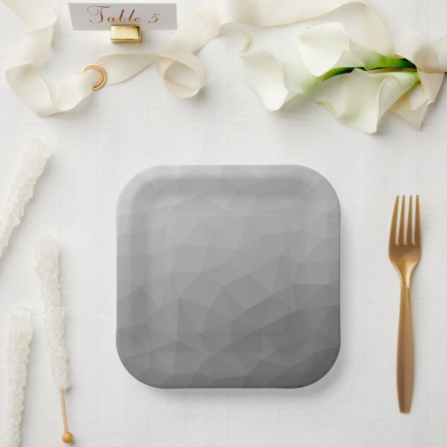 Grey Gradient Geometric Mesh Pattern Paper Plate (Wedding)