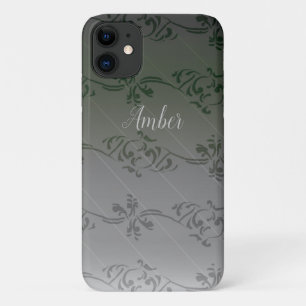 Grey Gradient Leaf Pattern Personalized iPhone 11 Case