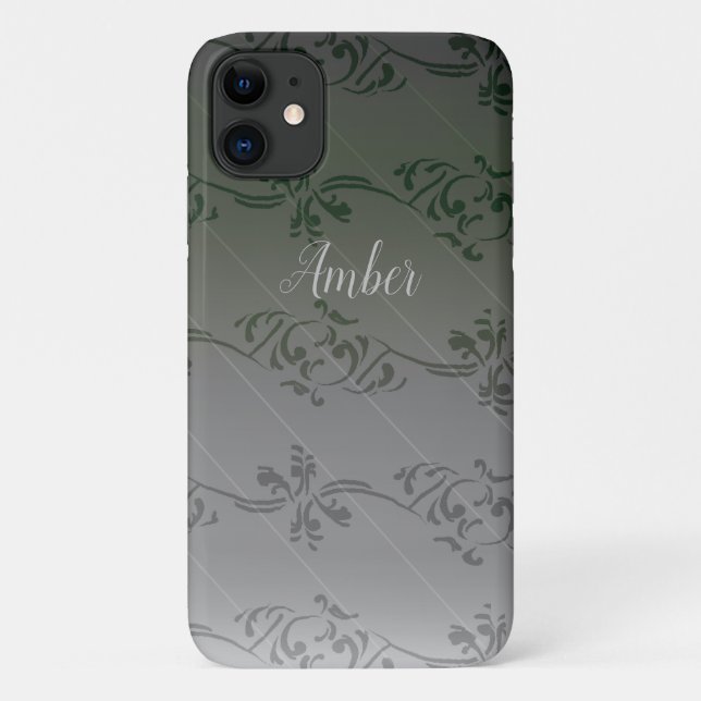 Grey Gradient Leaf Pattern Personalized Case-Mate iPhone Case (Back)
