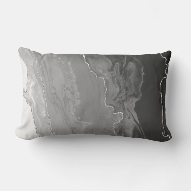 Grey Gradient Ombre Colour Silver Metallic Lines Lumbar Pillow (Front)