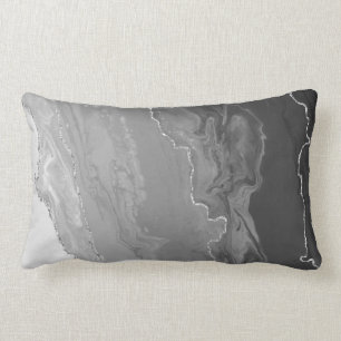 Grey Gradient Ombre Colour Silver Metallic Lines Lumbar Pillow