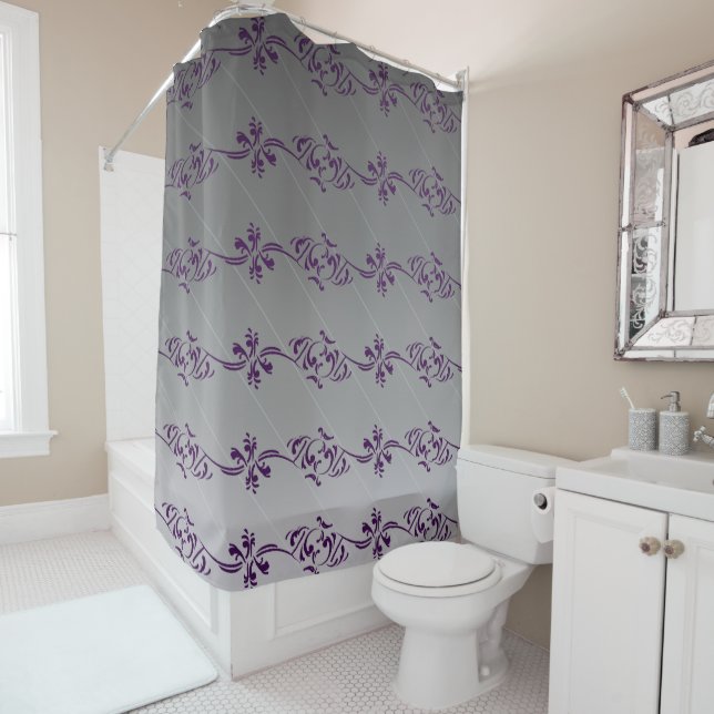 Grey Gradient Purple Striped Floral Leaf Pattern (In Situ)
