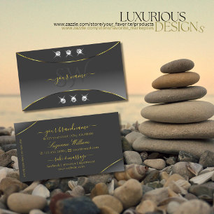 Grey Gradient with Gold Ornate Jewels and Monogram Business Card