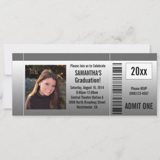 Grey Graduation Party Ticket Invitation with Photo
