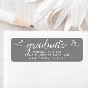 Grey Graduation Script Hearts Bold Modern Address