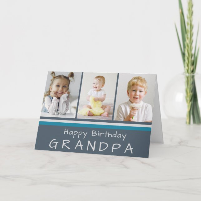 Grey Grandpa Photo Collage Happy Birthday Card (Front)