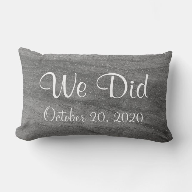Grey Granite "We Did" Monogrammed Wedding Pillow (Front)