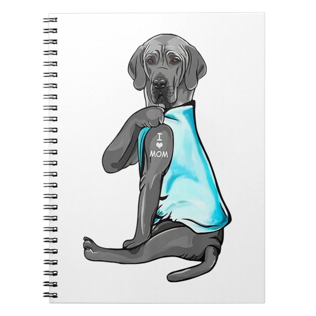 Grey Great Dane Tattoos I Love Mom Sitting Gift Notebook (Front)