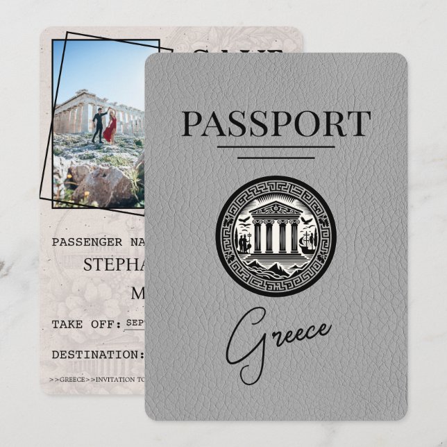 Grey Grèce Passeport Enregistrer la carte Date (Devant / Derrière)