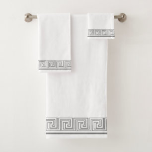 Grey Grecian Frieze Design Bath Towel Set