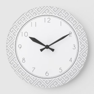 Grey Greek Key Pattern Large Clock