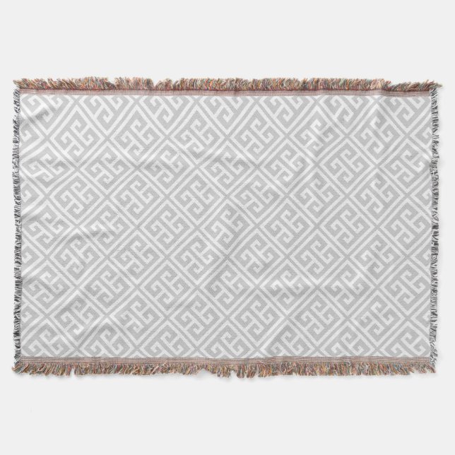 Grey Greek Key Pattern Throw Blanket (Front)