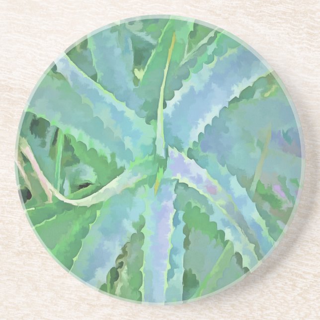 Grey Green Aloe Abstract Painting Coaster (Front)