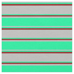 Grey, Green, and Dark Red Coloured Stripes Fabric